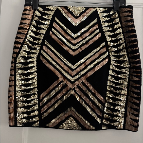 Express Black and Gold Sequin Mini Skirt - Picture 2 of 3